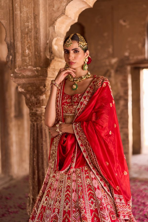 Rinaya  Red Zardosi Bridal Lehenga Set Online Sale