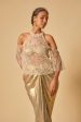 Gold Metallic Drape Skirt Set With Embroidered Cape Online now