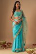 Sky Blue Embroidered Sharara Sari Set Cheap