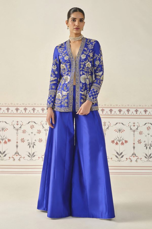 Sanaaya Gota Patti Silk Sharara Set - Blue on Sale