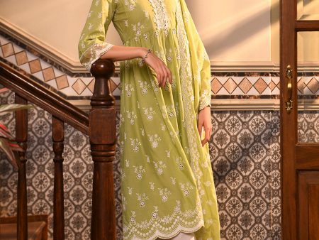 Afarin Anarkali Kurat with Organza Scallop Border White Pant For Discount