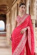 Anushna Handcrafted Badla Georgette Saree Red For Cheap