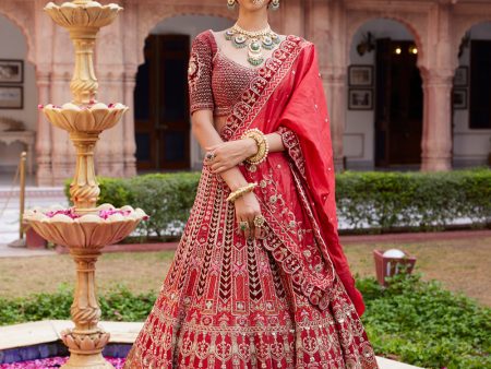 Aashi  Red Hand Embroidered Bridal Lehenga Set Hot on Sale