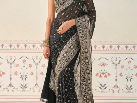 Anushna Handcrafted Badla Georgette Saree Black on Sale