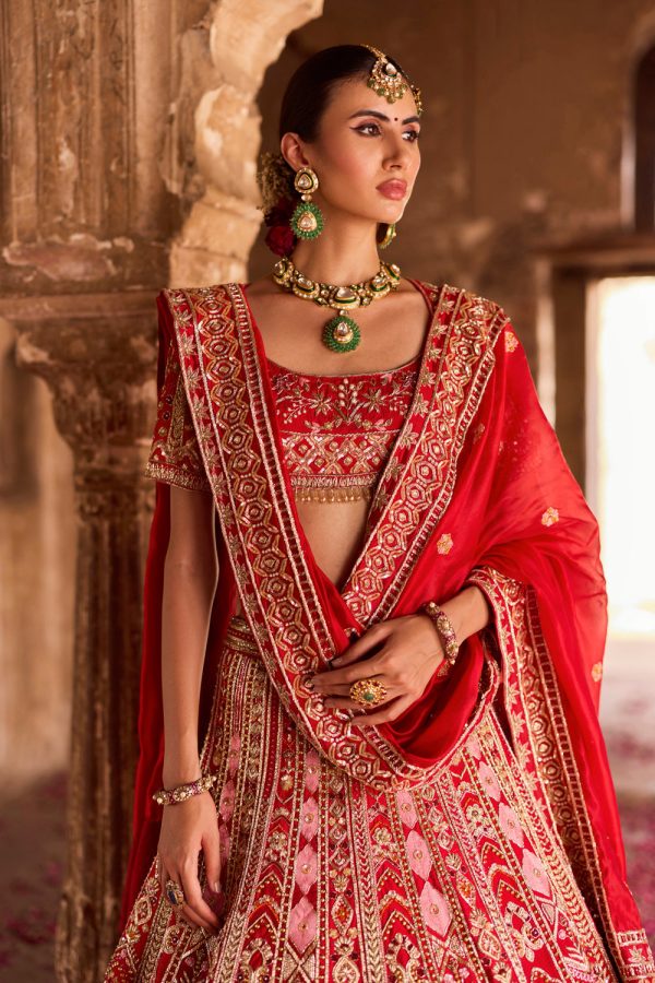 Rinaya  Red Zardosi Bridal Lehenga Set Online Sale