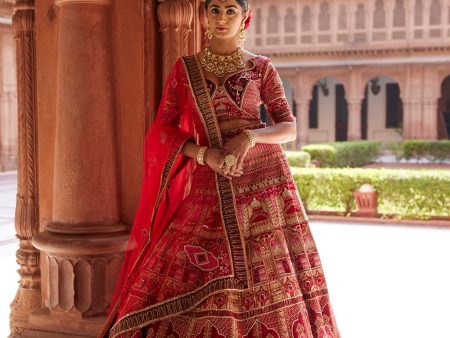 Aari  Red Bridal Lehenga Set Discount