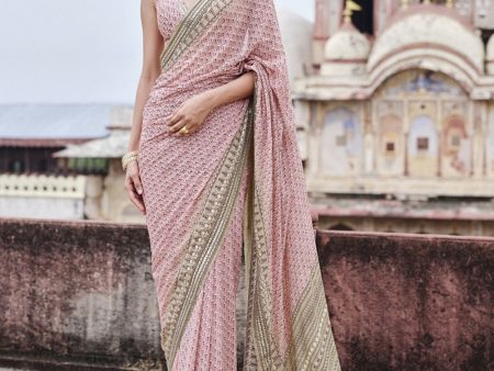 Alara Printed Georgette Saree - Blush Hot on Sale