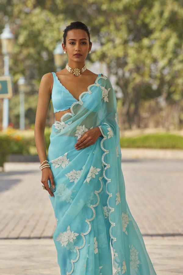 Blue Flower Saree Set Online Hot Sale