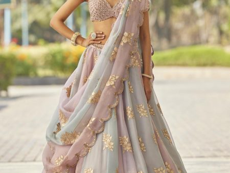 Ash Pink Flower Lehenga Set Online