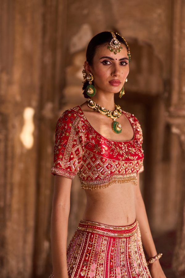 Rinaya  Red Zardosi Bridal Lehenga Set Online Sale