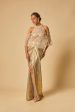 Gold Metallic Drape Skirt Set With Embroidered Cape Online now