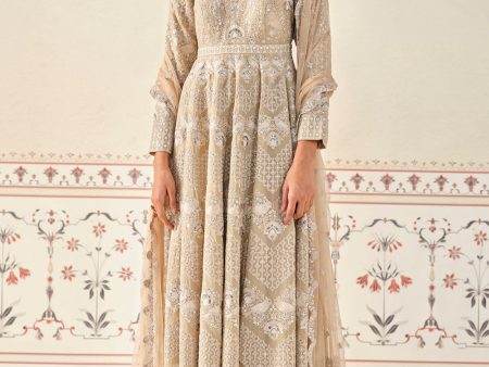 Rafah Embroidered Anarkali Set - Nude Cheap