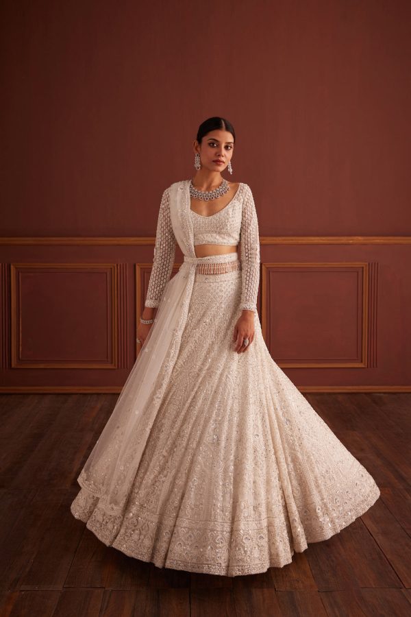 White Swarovski Embellished Lehenga Sale