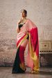 Black Blouse With Black And Red Peach Gold Ombre Saree on Sale