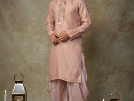 Peach Embroiderd Kurta With Dupatta And Dhoti Online now