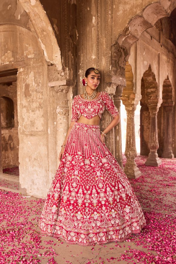 Naira  Red Raw Silk Hand Embroidered Lehenga Set Online Hot Sale