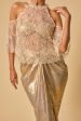 Gold Metallic Drape Skirt Set With Embroidered Cape Online now