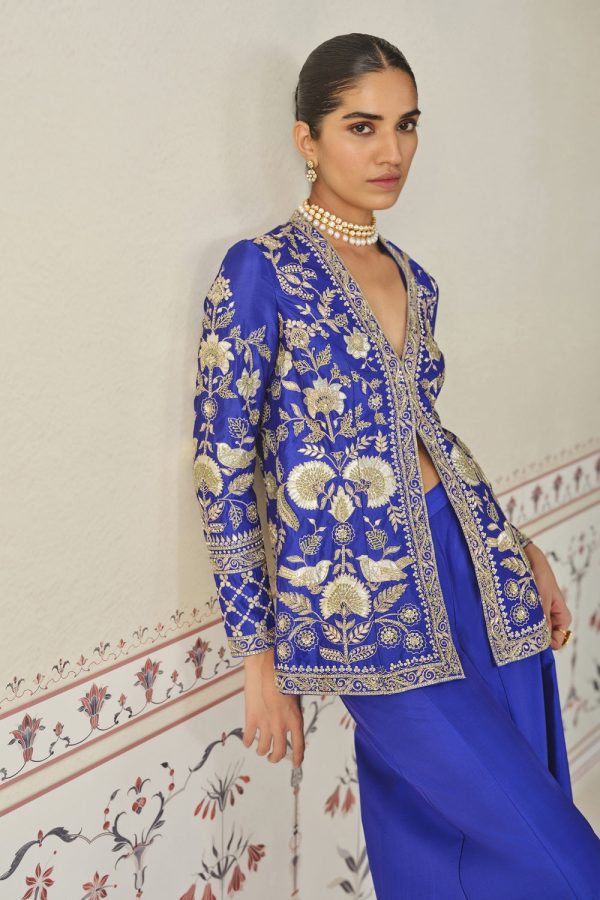 Sanaaya Gota Patti Silk Sharara Set - Blue on Sale