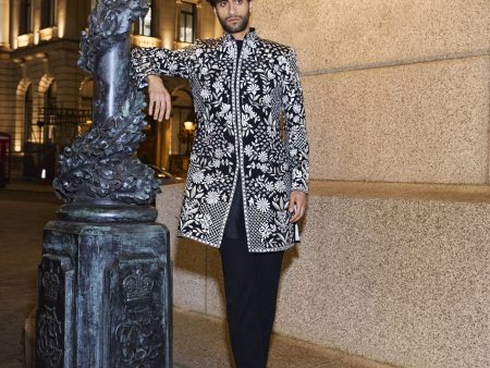 Black & Silver Sherwani Set Online now