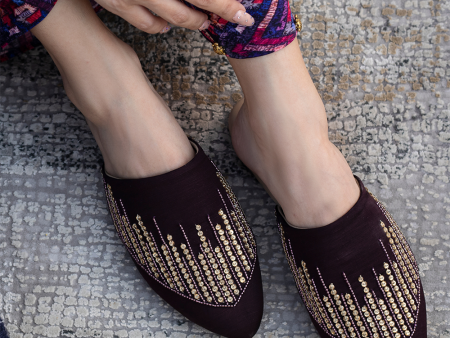 Wine Mules With Gold Detailing Cheap