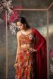 Orange Printed Choli, Skirt And Dupatta Set With Embroidery Cheap