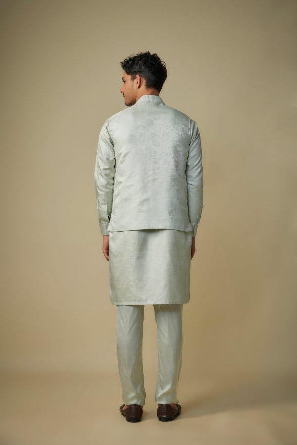 Sage Greem Embroiderd Bundi With Kurta And Pant on Sale