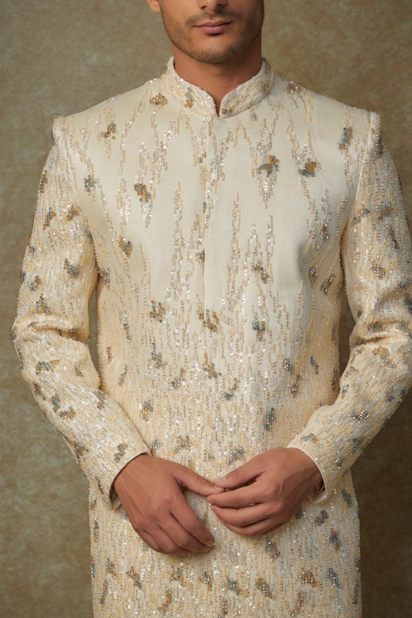 Butter Yellow Embroiderd Sherwani With Pant Online Sale