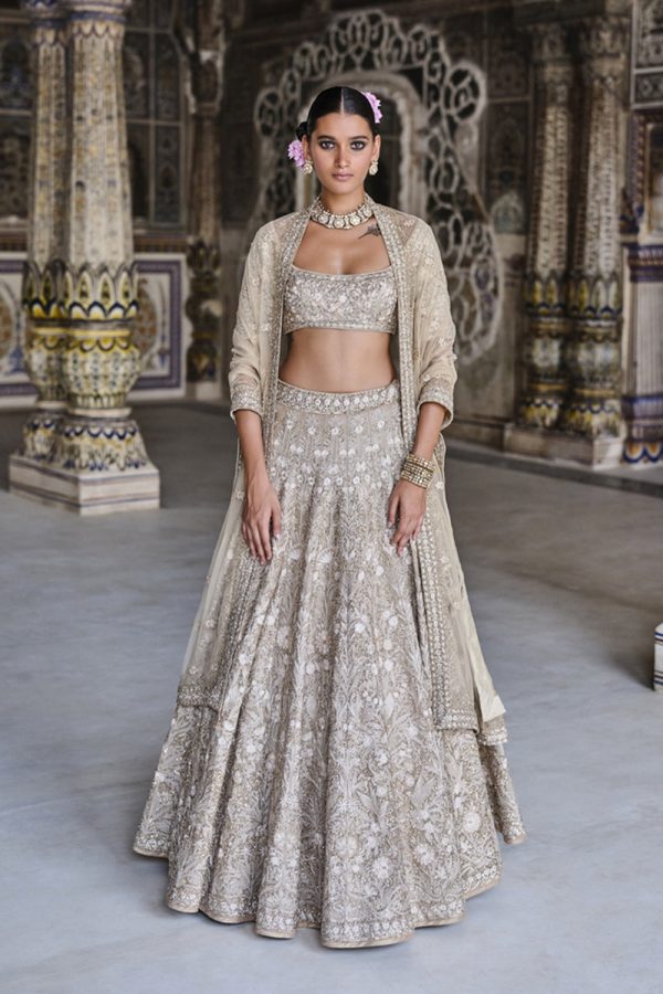 Arisa Embroidered Silk Lehenga Set Gold For Cheap