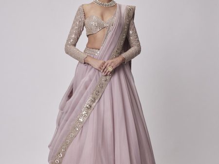 Ash Pink Organza Lehenga Set Fashion