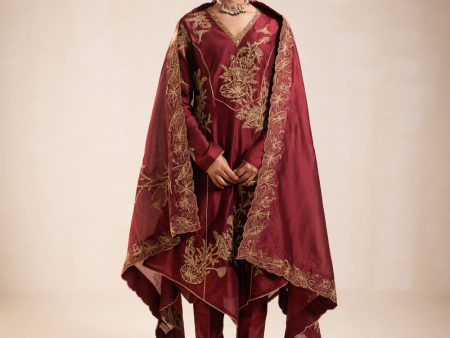 Maroon Chanderi Structured Kurta Set Online Sale