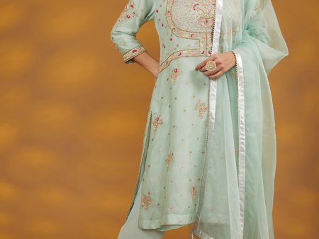 Blue Otganza Hand Embroidered Kurta Suit Set Sale