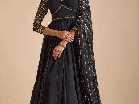 Black Embellished Sleeves Anarkali Set Online Hot Sale