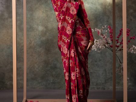 Pink Printed Saree Set With Embroidery Sale