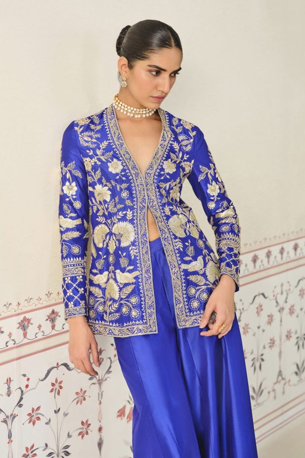 Sanaaya Gota Patti Silk Sharara Set - Blue on Sale