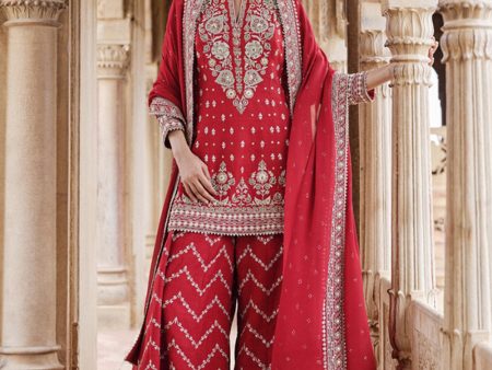   Maalavi Embroidered Cord Silk Suit Set - Red Supply