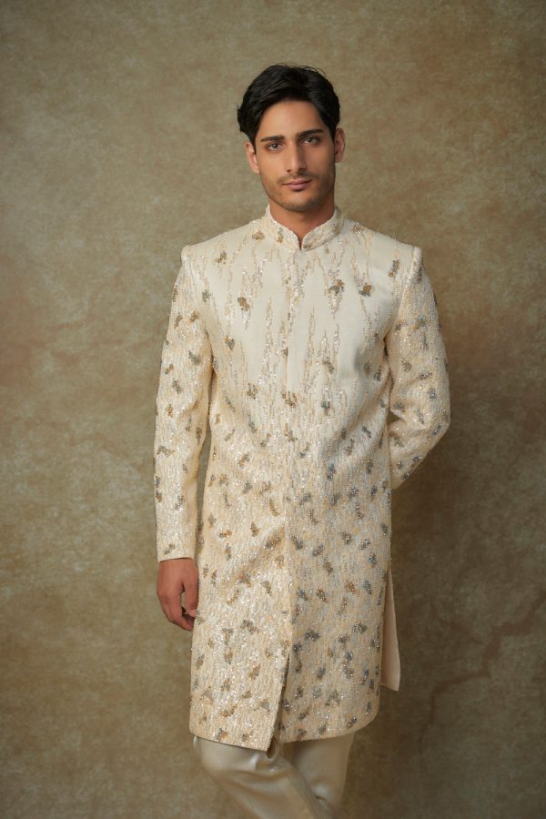 Butter Yellow Embroiderd Sherwani With Pant Online Sale