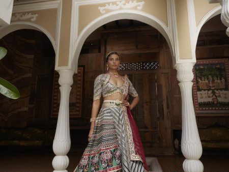 Abstract Stripe Lehenga Set Online Hot Sale