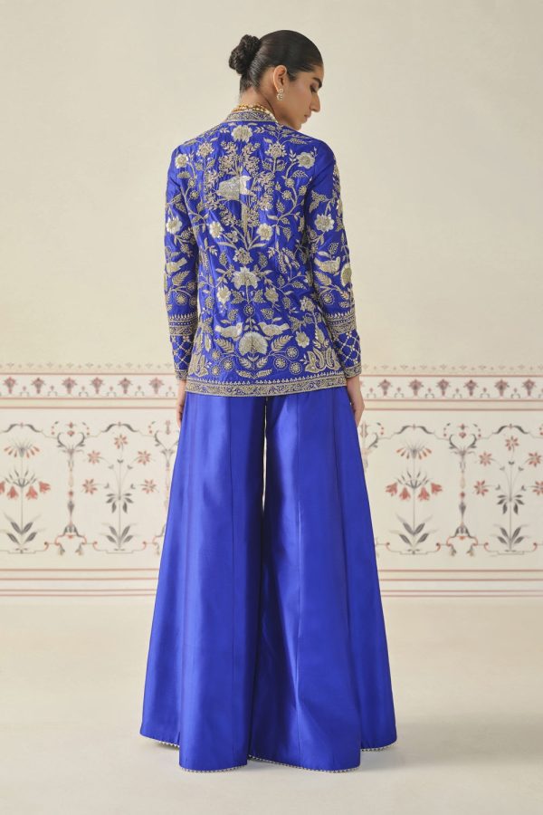 Sanaaya Gota Patti Silk Sharara Set - Blue on Sale