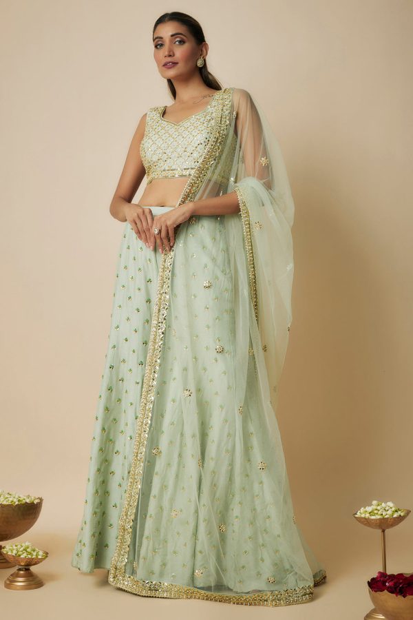 Pista Green Embroidered Sharara Sari Set Fashion