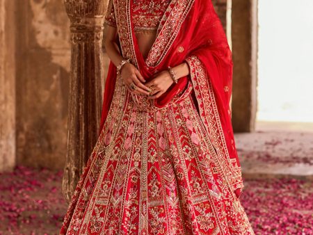 Rinaya  Red Zardosi Bridal Lehenga Set Online Sale