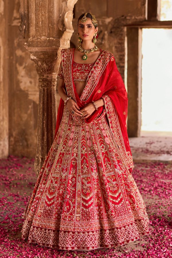 Rinaya  Red Zardosi Bridal Lehenga Set Online Sale