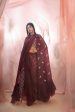 Wine Pant Saree With Cape For Discount