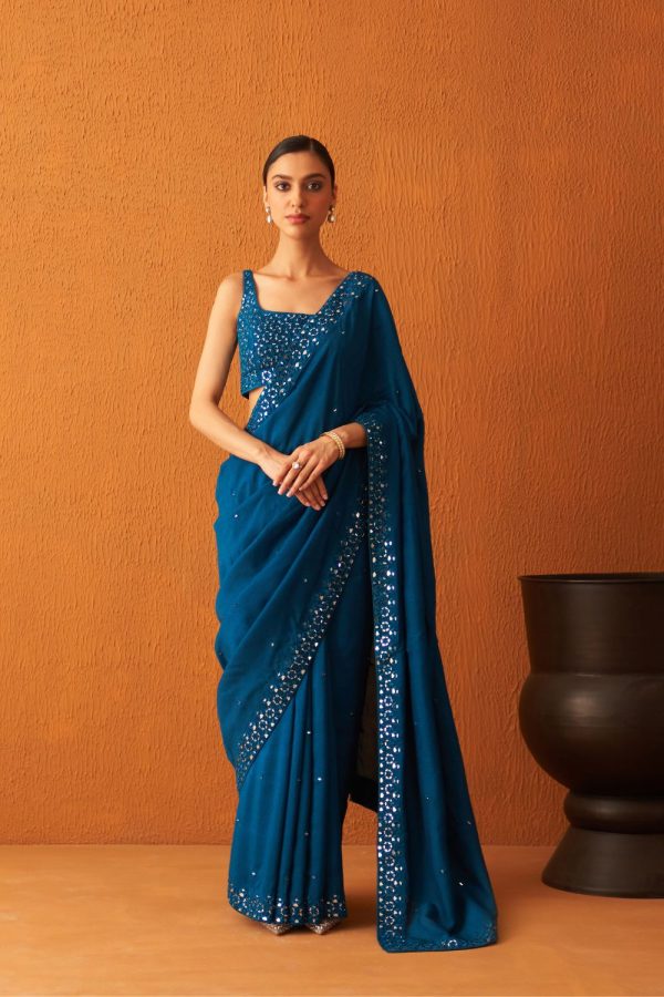 Peacock Blue Silk Saree For Sale