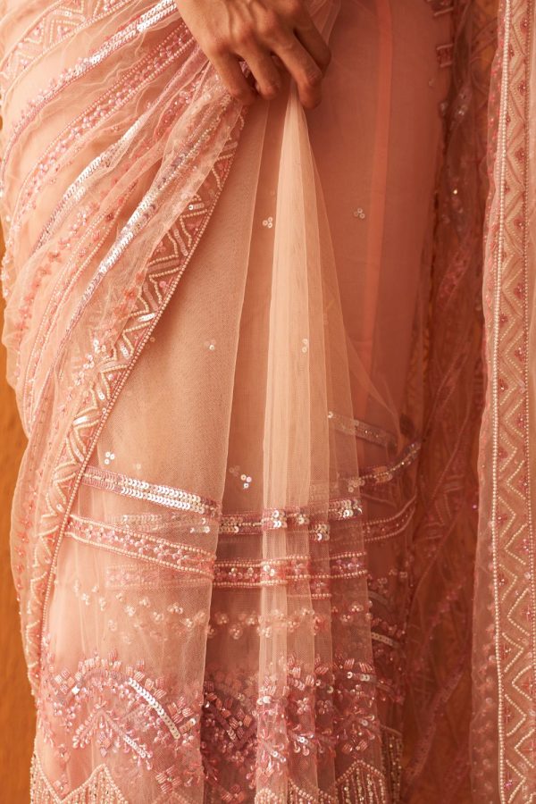 Rose Pink Net Saree Sale