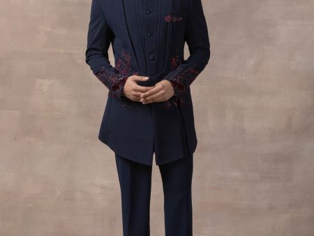 Navy Dual Layer Bandhgala Set Discount