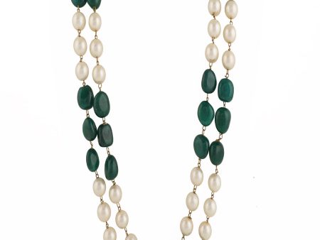 Green & White Green Emerald Beads With White Pearl Double Layered Maala Discount