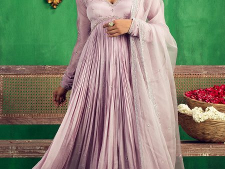 Lavender Chinon Chiffon Anarkali Set Online Hot Sale