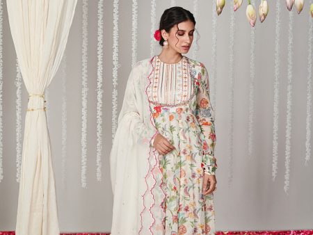 Bagicha White Anarkali Set Of 3 Supply