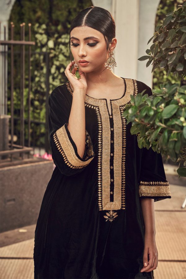 All Black Vevet Kurta And Salwar Set Sale