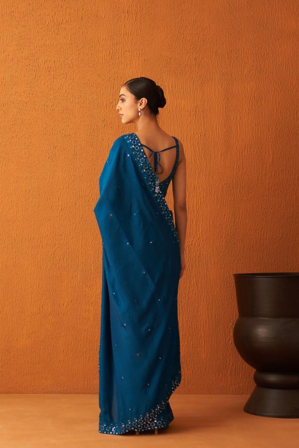 Peacock Blue Silk Saree For Sale